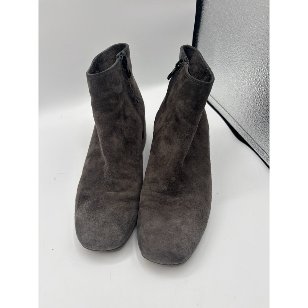 Vince Square Toe Brown Taupe Suede Block Heel Zip Booties Size 6